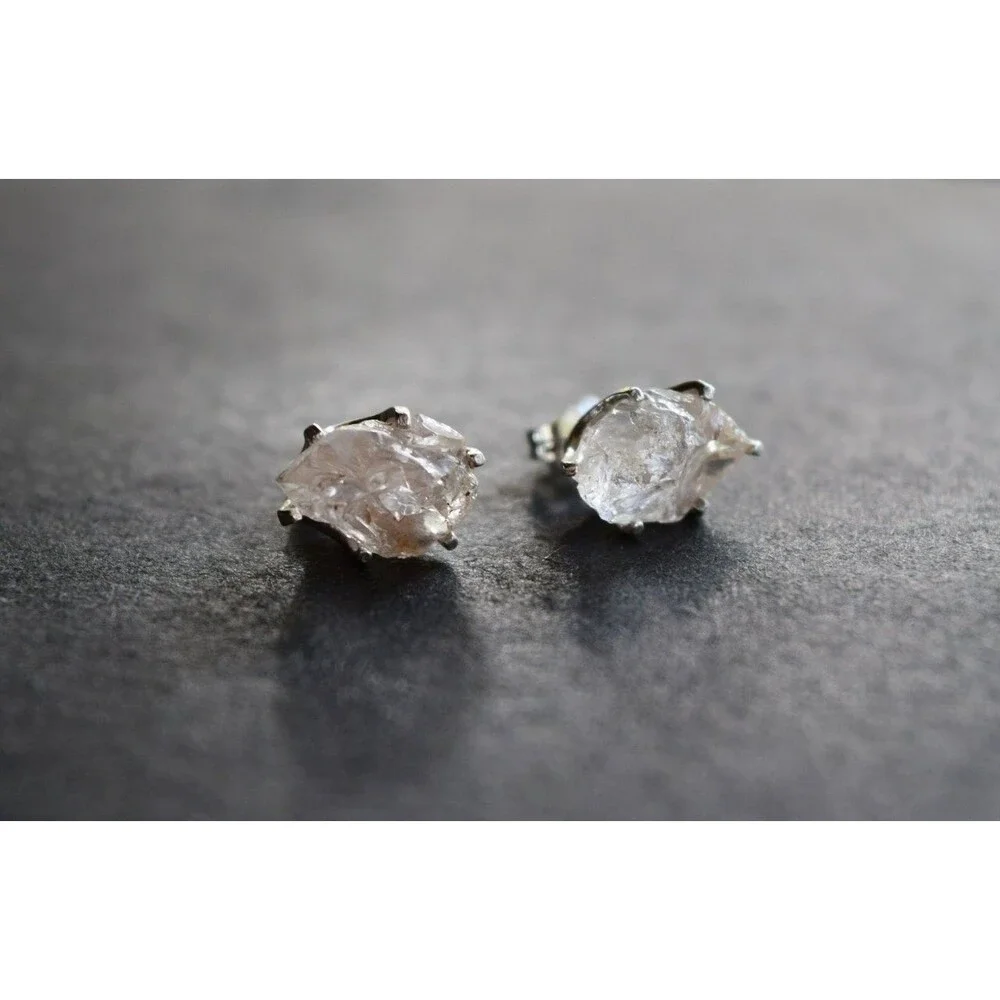 Lake County diamond earrings, 925 sterling silver, raw gemstones